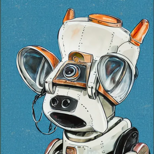 Prompt: a detailed illustration of a cute retro robot dog, alcohol inks on parchment, muted colors, detailed, coherent, white background, concept art