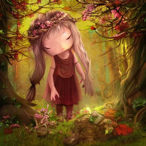 Image similar to ancient ritual in a magical forest, forest child girl, fantasy, artwork, digital art