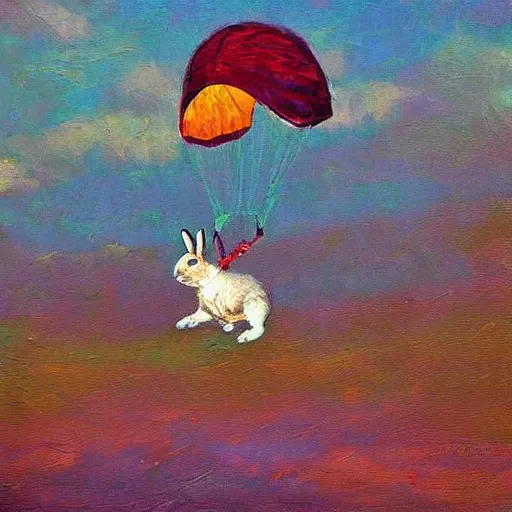 Prompt: a parachuting rabbit, impressionist paintings