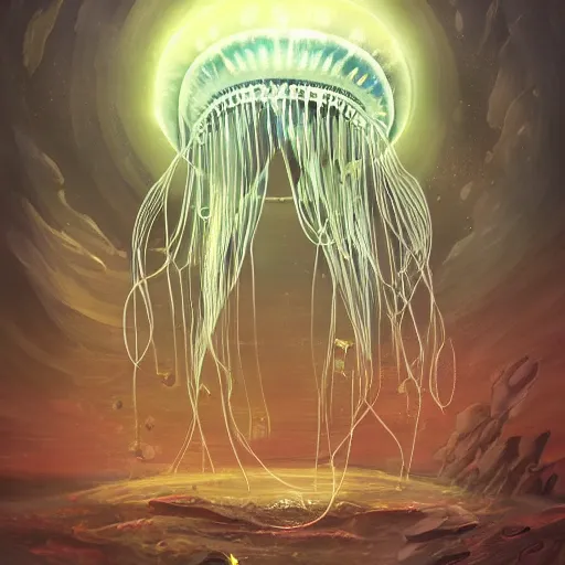 Prompt: a robotic jellyfish science fiction concept art by James Clyne