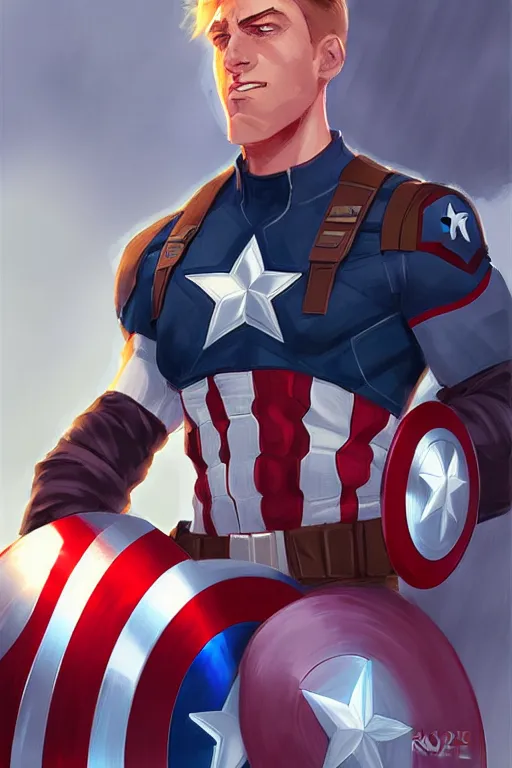 Image similar to Captain America high quality digital painting in the style of Cushart, Krenz