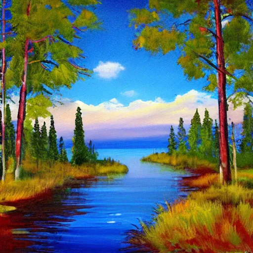 Image similar to finland, landscape painted by bob ross