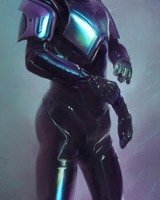 Prompt: character concept of iridescent sinewy smooth muscular male sleek glossy indigo black pearlescent scifi armor with smooth black flat featureless helmet, by greg rutkowski, mark brookes, jim burns, tom bagshaw, magali villeneuve, trending on artstation