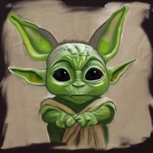 Image similar to caveman painting of baby yoda