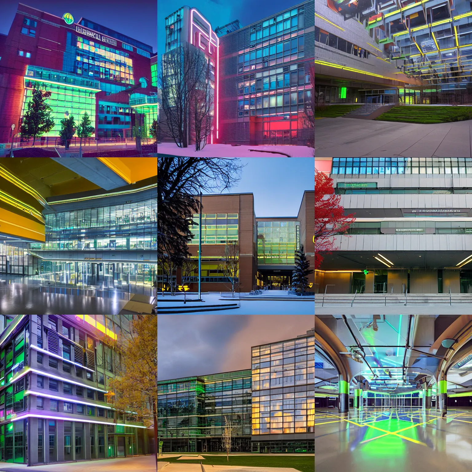 Prompt: the university of alberta for tomorrow, cyberpunk, futuristic, neon lighting