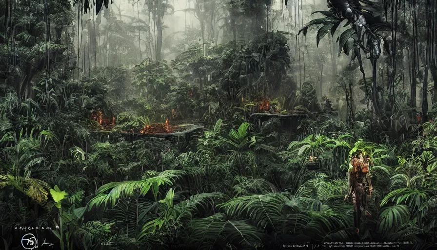 Image similar to a black jungle crawling with insects, large plants and leaves covered in tar, lush but everuthing is black, beautiful black on black render, cinematic lighting, trending on artstation, elaborate, detailed, digital painting, elaborate matte painting