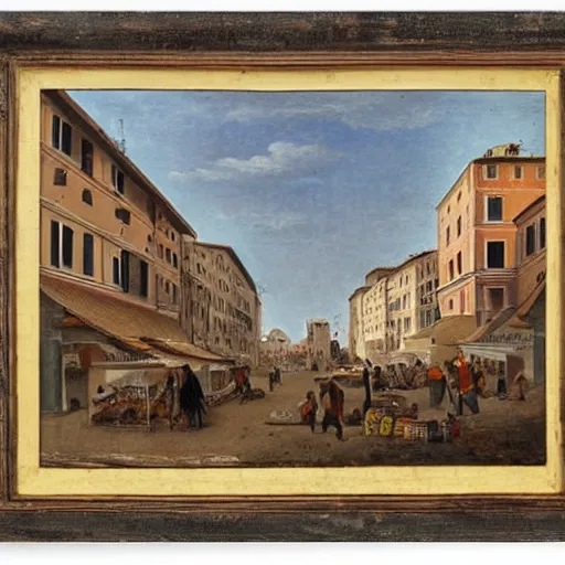 Image similar to the view of a street market, buildings in rome by martinus rørbye