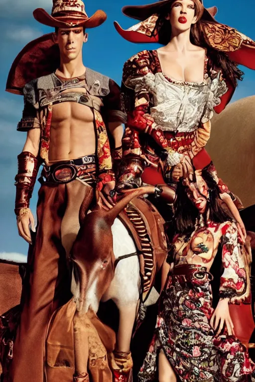 Image similar to dolce & gabbana campaign featuring jar jar binks as a female cowgirl, long eyeslashes, huge juicy lips, big seductive eyes, shot by mario testino, realistic vfx simulation