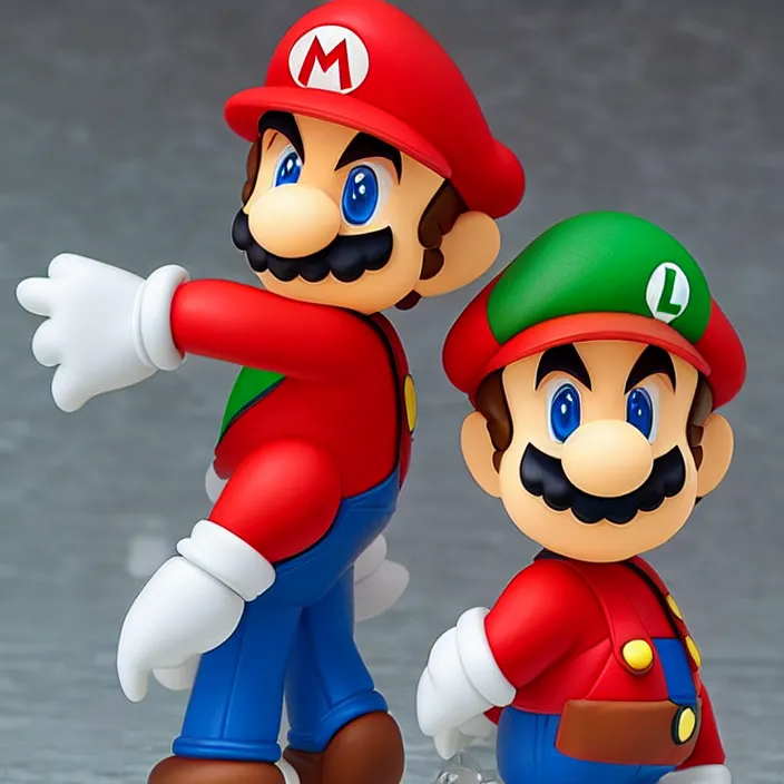 Prompt: Mario and Luigi, An anime Nendoroid of Mario and Luigi, figurine, detailed product photo