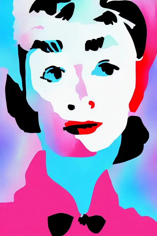 Image similar to digital illustration of Audrey Hepburn by Peter Max artist