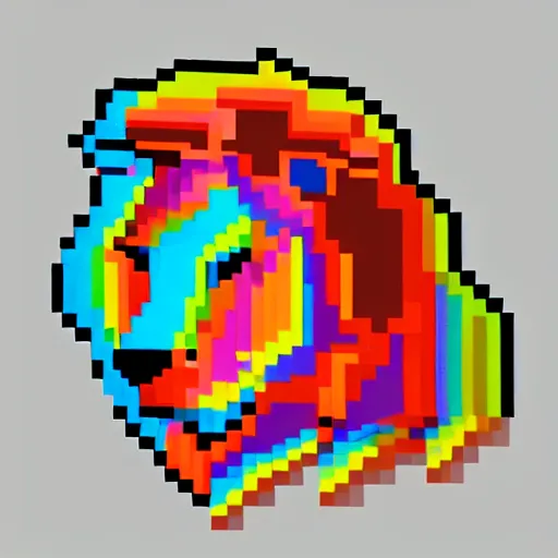 Prompt: Isometric pixel art of a majestic colorful lion, logo, trending on art station, Adobe illustrate