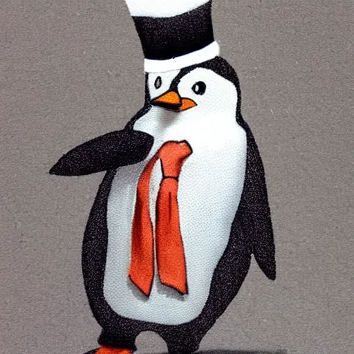 Prompt: A penguin wearing a tophat