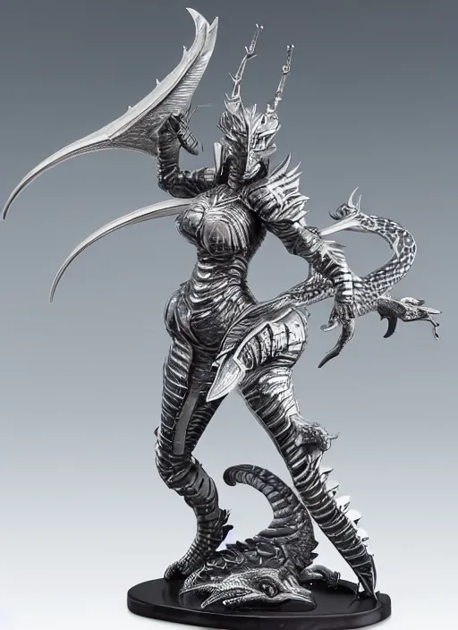 Image similar to 80mm, resin detailed model figure of a female wearing a silver dragon armor