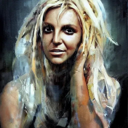 Image similar to britney spears and beyonce morphed together, hybrid, jeremy mann painting