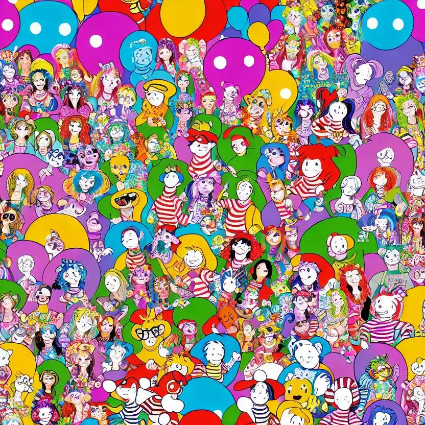 Prompt: wheres waldo, lisa frank style