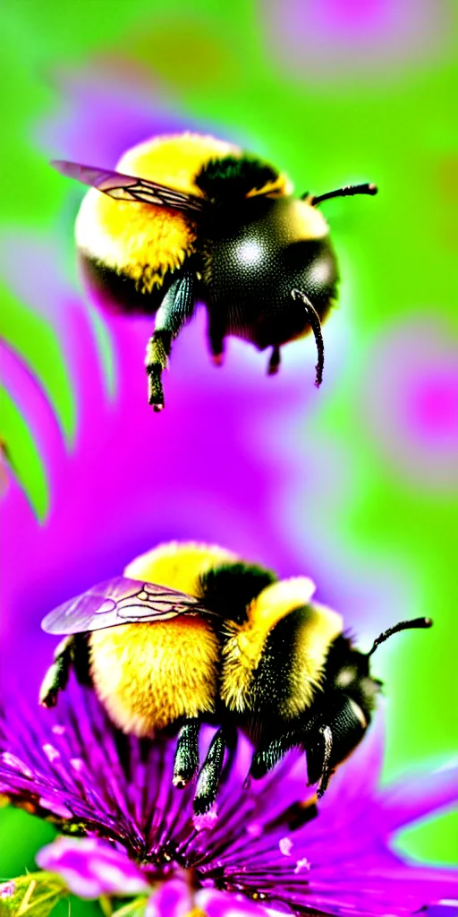 Image similar to fat fat spherical bumblebee in a flower puking pollen, airbrush 8 0 s photography, polished, 8 5 mm, intricate, sharp detailed focus airbrush