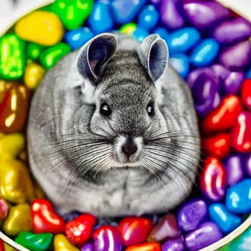 Image similar to cosmic chinchilla pooping rainbow jellybeans