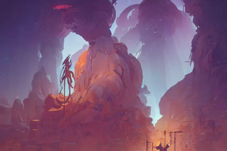 Prompt: a religious science fiction hall by jesper ejsing, by rhads, makoto shinkai and lois van baarle, ilya kuvshinov, ossdraws and by feng zhu and loish and laurie greasley, victo ngai, andreas rocha, john harris