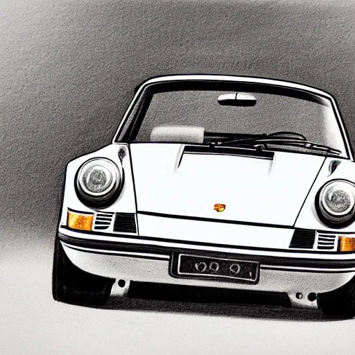 Image similar to black and white pencil sketch of a porsche 9 1 1 9 6 4 carrera 2