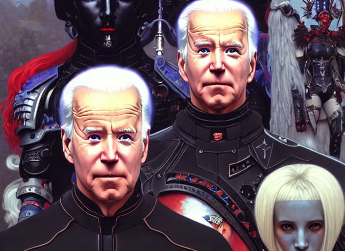 Prompt: portrait of joe biden goth cyborg with white hair in warhammer armor, art by kuvshinov ilya and wayne barlowe and gustav klimt and artgerm and wlop and william - adolphe bouguereau