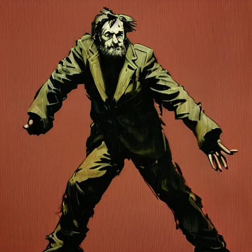 Image similar to slavoj zizek in a jojo pose, oil on canvas by yoji shinkawa