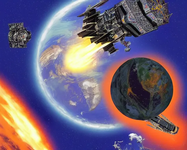 Prompt: babylon 5 in earth orbit, by cameldeath