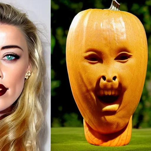 Image similar to gourd carved to look like the face of amber heard