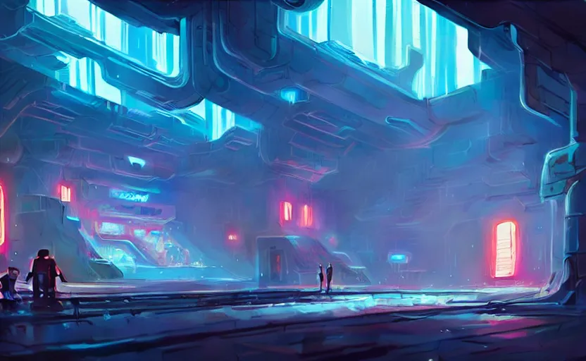 Image similar to a bounty hunter bar in a cyberpunk space opera studio ghibli animated film, d & d, fantasy concept art, global illumination, beautiful composition, volumetric lighting, octane render by studio ghibli and christopher balaskas, highly detailed