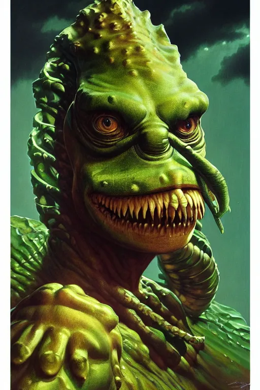 Image similar to painting of the creature from the black lagoon, ultra realistic, sharp details, subsurface scattering, intricate details, warm lighting, beautiful features, highly detailed, photorealistic, octane render, 8 k, unreal engine, art by artgerm and greg rutkowski and alphonse mucha