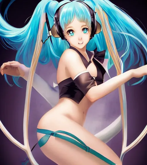 Prompt: Anime art very cute Hatsune miku by artgerm,, Gil Elvgren, Earl Moran, Enoch Bolles, symmetrical shoulders, Alberto Vargas