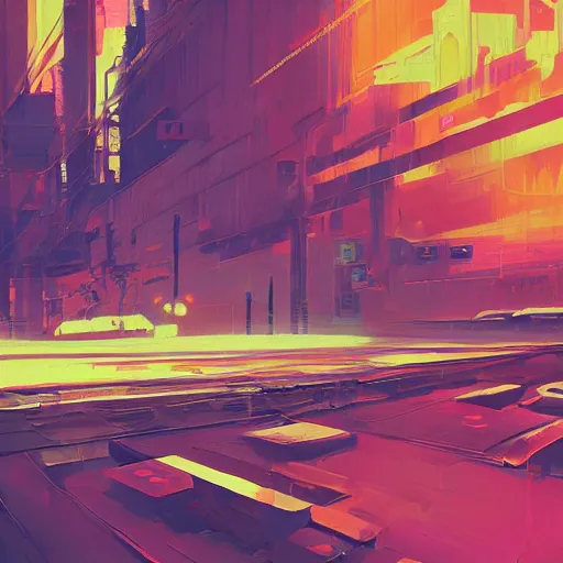 Prompt: 4 0 1 1 6 7 1 9 2 4 a graph style gauche impasto, sad, steampunk, cyberpunk art by james gilleard, city depth of field, cgsociety, retrofuturism, synthwave, retrowave, outrun, paint, high detail.