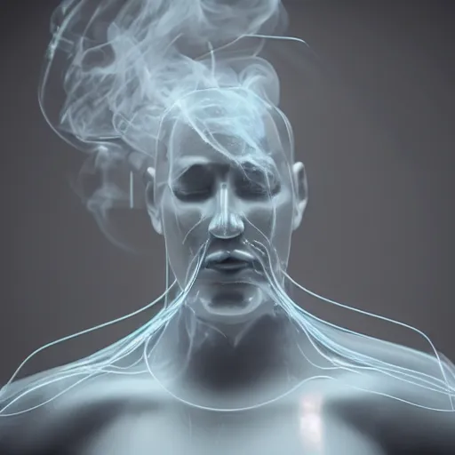 Image similar to man made of smoke simulation smoke particles octane render houdini pixar