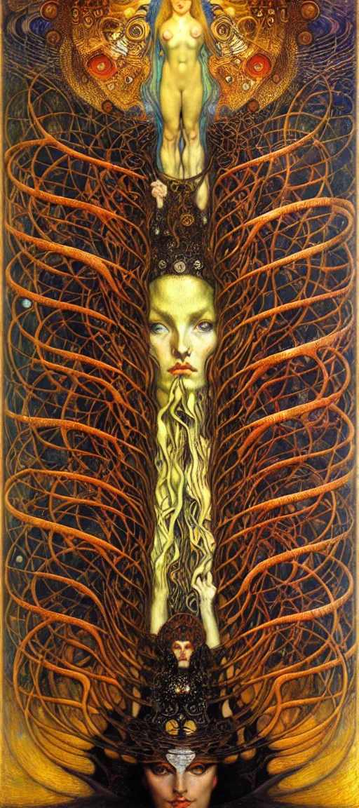 Image similar to Divine Chaos Engine by Karol Bak, Jean Delville, William Blake, Gustav Klimt, and Vincent Van Gogh, symbolist, visionary