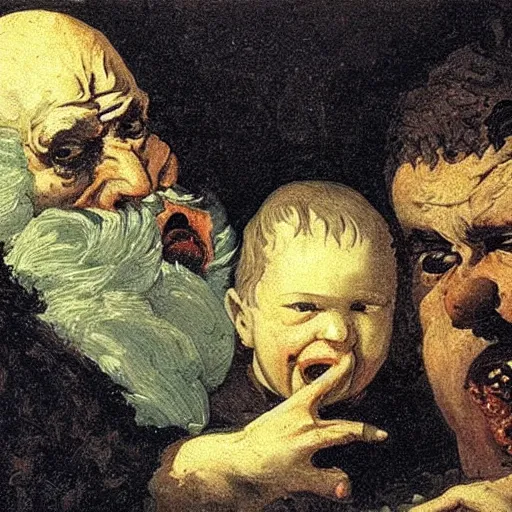 Image similar to homer devours his son, goya painting