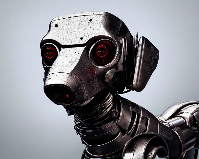 Image similar to portrait of terminator dachshund robot, mechanical, machine, octane render, concept art, sharp focus, hyper - realistic, intricate, detailed, eduard pronin, luka mivsek, ruan jia