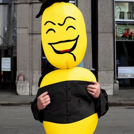 Image similar to a man wearing a suit banana head