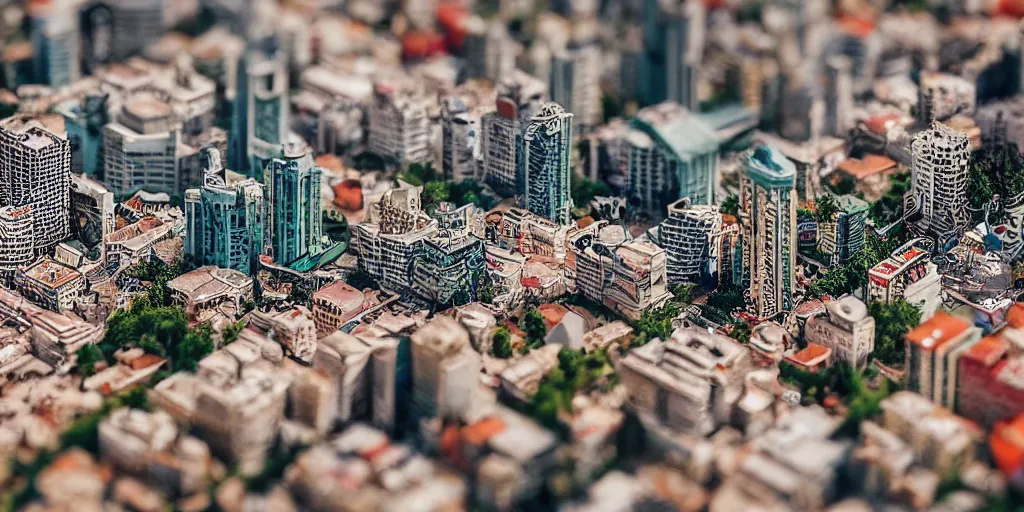 Prompt: a miniature diorama of downtown istambul, macro photography