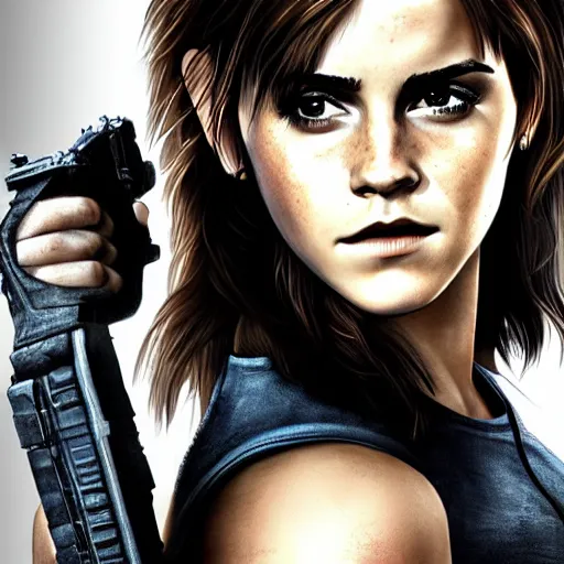 Prompt: Emma Watson as Lara Croft, digital art, highly-detailed, stunning