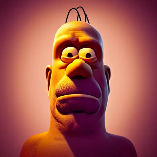 Image similar to A volumetric octane render portrait of Homer Simpson.