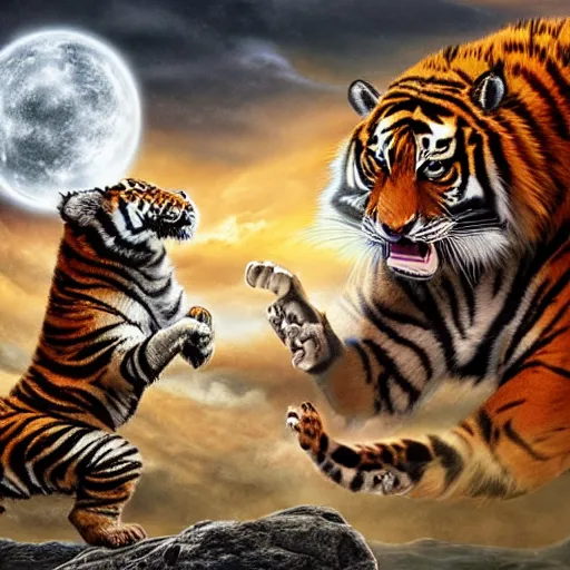 Image similar to A Wizard battling a Tiger, Photo Credit: National Geographic, digital art