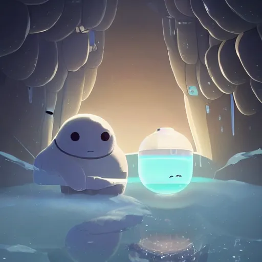 Prompt: a robot jellyfish eating a baby harp seal, in crystalline alien planet, atey ghailan, goro fujita, studio ghibli, scary lighting, clear focus, very coherent