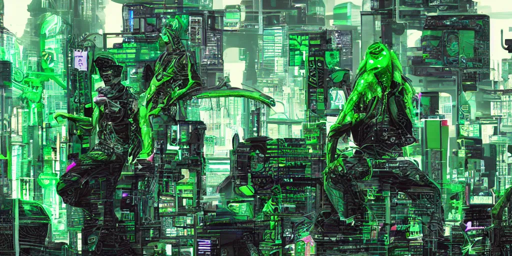 Prompt: green cyberpunk with lizard aliens