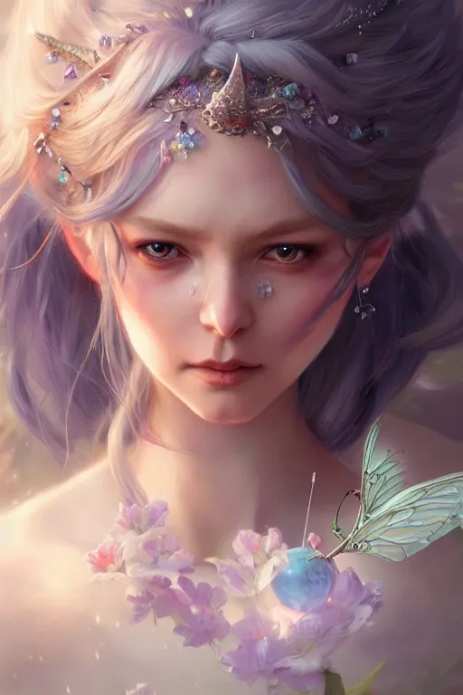 Image similar to fairy princess, highly detailed, d & d, fantasy, highly detailed, digital painting, trending on artstation, concept art, sharp focus, illustration, art by artgerm and greg rutkowski and fuji choko and viktoria gavrilenko and hoang lap