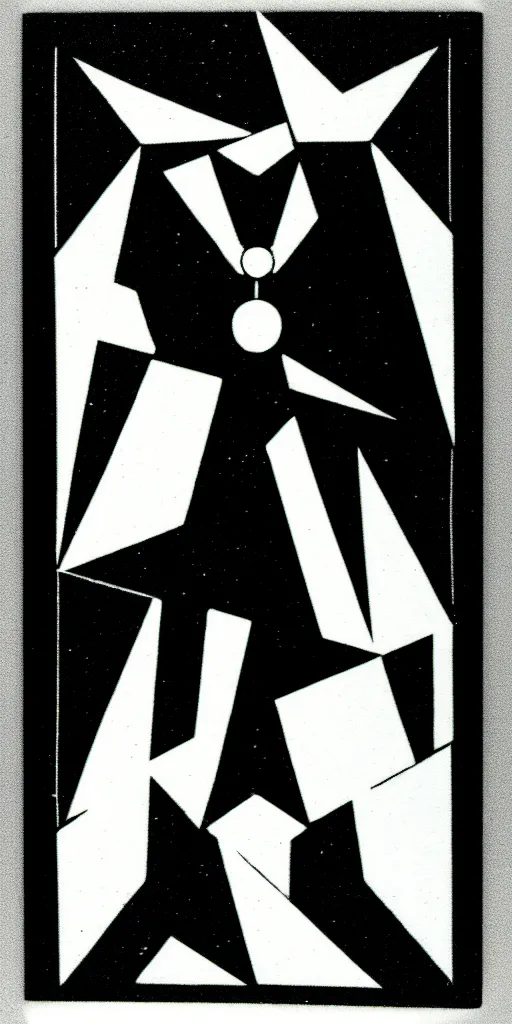 Prompt: geometric the high priestess tarot card by karl gerstner, minimal, black and white monochrome, bordered, centered, in frame, 8 k scan