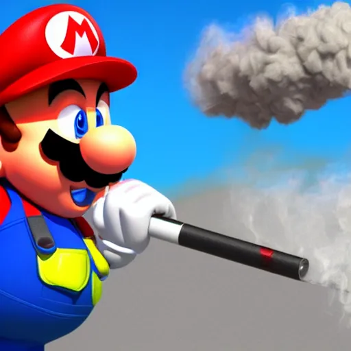 Prompt: super mario smoking a vape pen | smoke coming out of his mouth, artstation, 4 k
