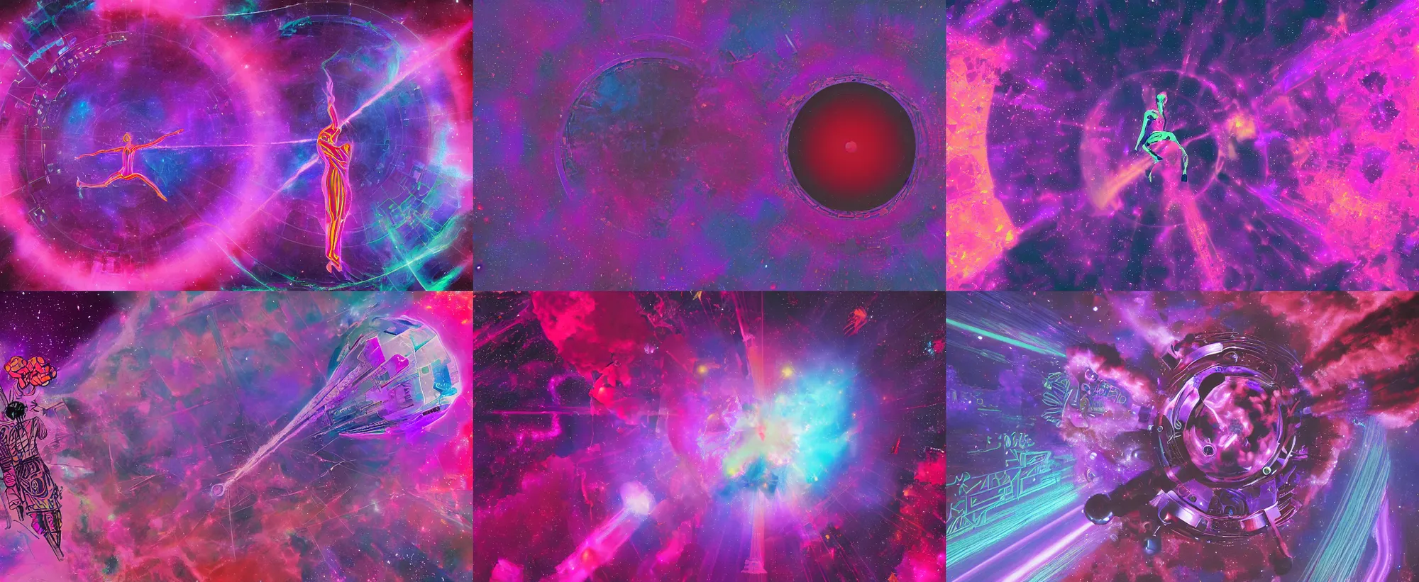 Prompt: Purple, red, pink, lilac Atomic bomb dropped in new york, 8k resolution holographic astral cosmic illustration mixed media by Pablo Amaringo