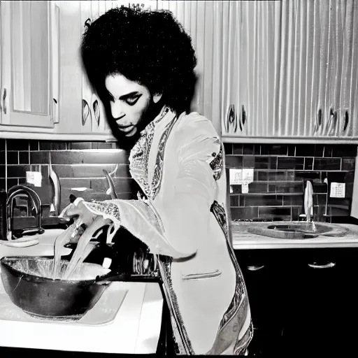 Image similar to photo of prince doing the dishes, very detailed