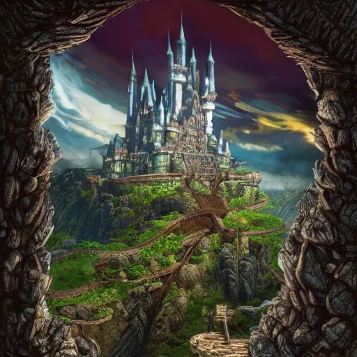 Prompt: giant tortoise walking with a large fantasy castle rising from the top of it, howls moving castle, mortal engines, distant shot birds eye view, fantasy, hyper detailed, 4 k,