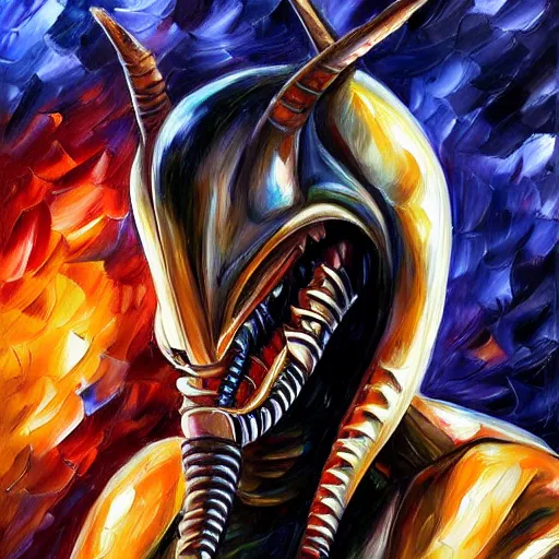 Image similar to portrait painting of a Xenomorph, by Leonid Afremov