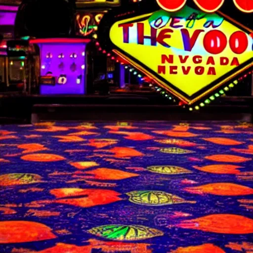 Image similar to tripping on Psychedelic Mushrooms in a Las Vegas casino